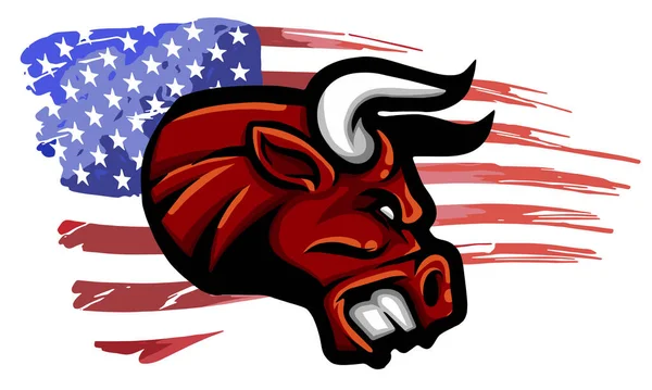 Toro enojado, logo, símbolo americano vector de la bandera — Vector de stock