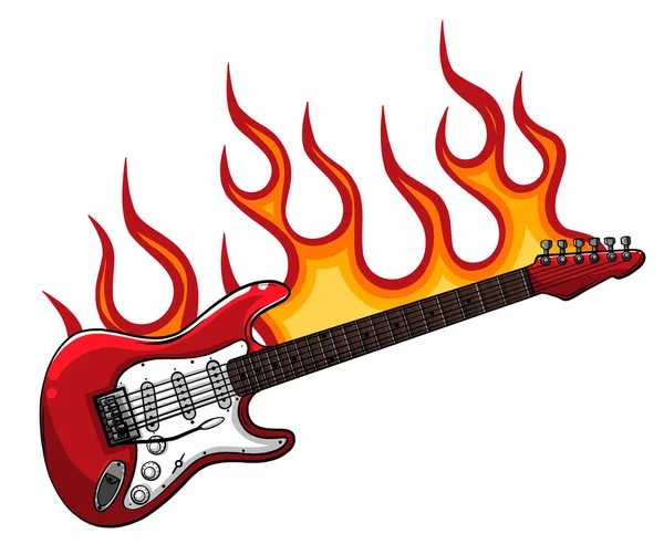 Vektor ilustrasi gitar bass merah dalam api - Stok Vektor