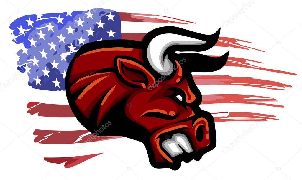 Angry bull, logo symbol american flag