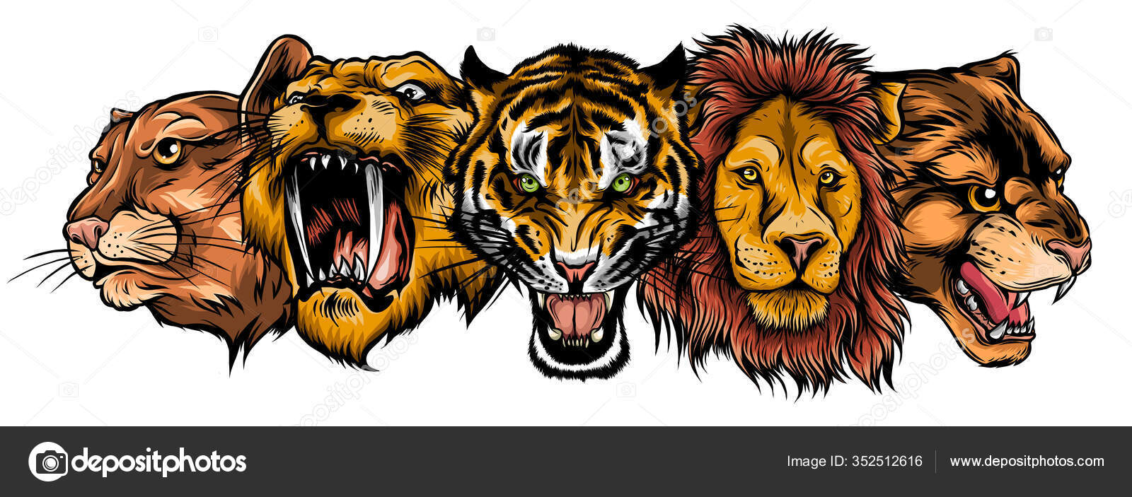 Lion Head Face Wild Animal Wildlife Jungle Cartoon School Team Sport Mascot Tattoo Art Company Design Logo SVG PNG Clipart Vector Cut File
