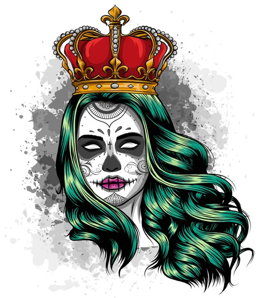 Totenkopf Mädchen mit einer Krone. Vektor-Illustrationsdesign — Stockvektor