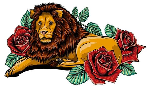 La tête d'un lion dans un vecteur d'ornement de fleurs — Image vectorielle