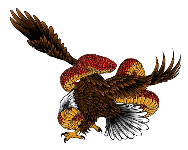 鹰与蛇病媒搏斗的图解 — 图库矢量图片