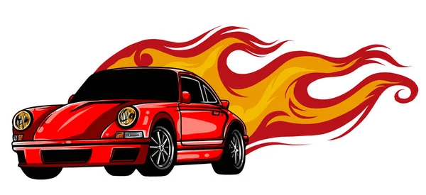 Sports car emblem with fire flames. Textile prints, vinyl stickers and decals for auto. — Stock Vector