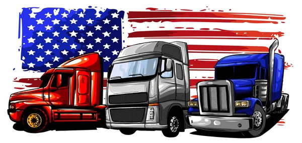 Klasický American Truck. Vektorová ilustrace s americkou vlajkou — Stockový vektor