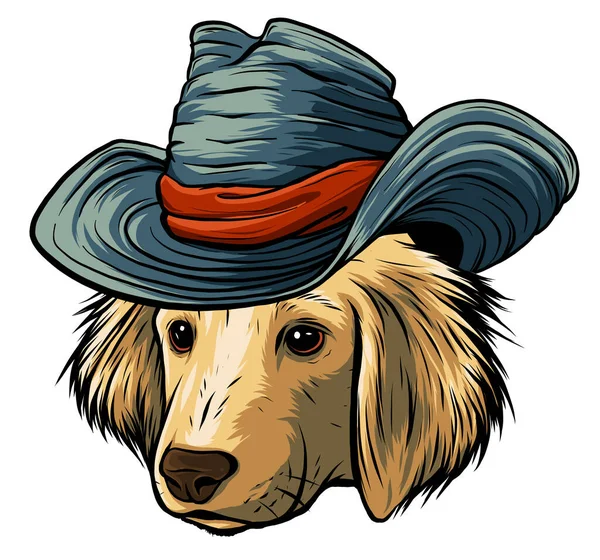 Vector de dibujos animados serios perro hipster Labrador Retriever en un sombrero de seda gris — Archivo Imágenes Vectoriales