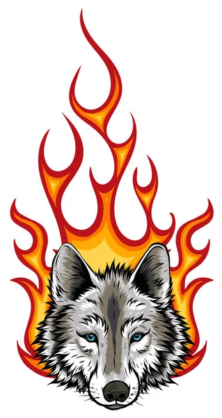 Lobo fogo flamejante logotipo vetor mascote Design — Vetor de Stock