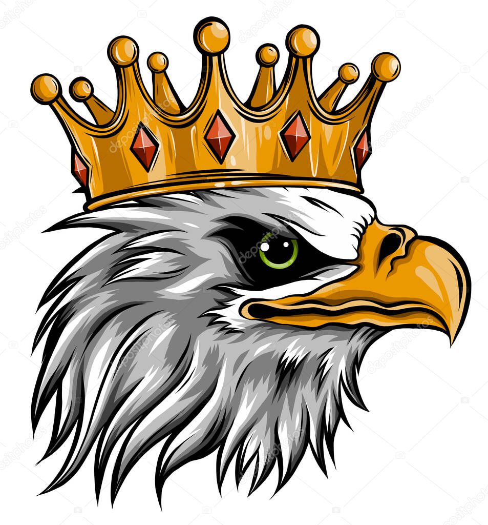 The Vector logo queen of eagles for tattoo or T-shirt design or outwear. Cute crown print style eagle of background.