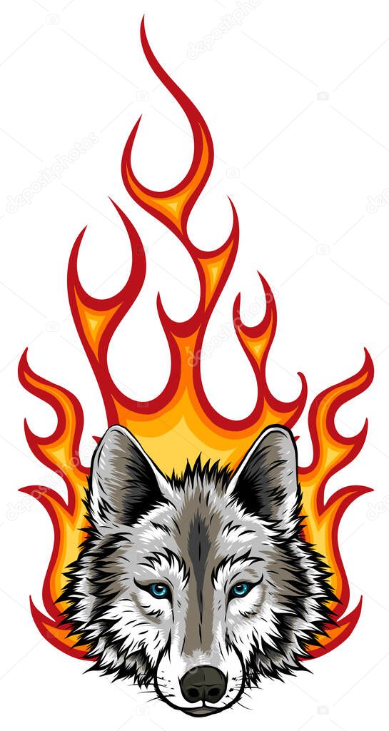 Wolf Flaming Fire Logo Mascot Design