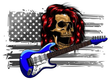 Human skull and electric guitar. Symbol of rock, musical festivals