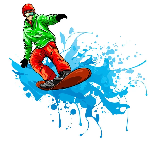 Snowboarder en action, illustration vectorielle design art — Image vectorielle