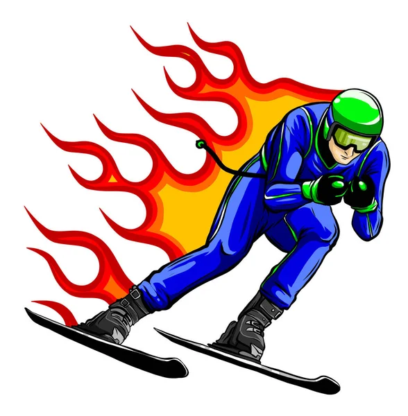 Snowboarder Krähe auf Feuer Vektor Illustration Kunst — Stockvektor