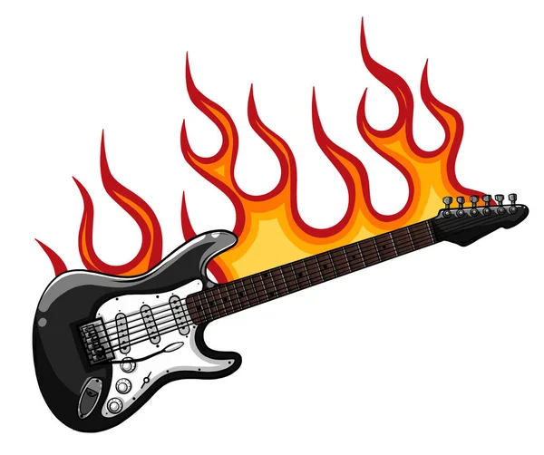 ロックスターやバンド火災ロゴブランド。エレクトリックギター炎と炎の音楽ベクトル記号. — ストックベクタ