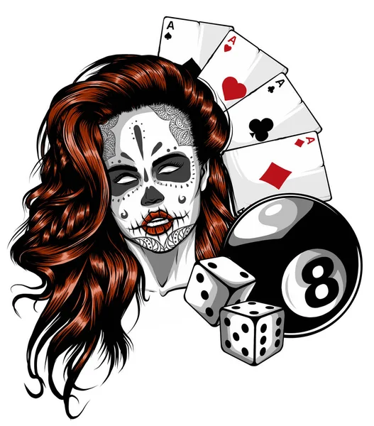 Illustration vectorielle de Sugar Skull fille avec tatouage — Image vectorielle