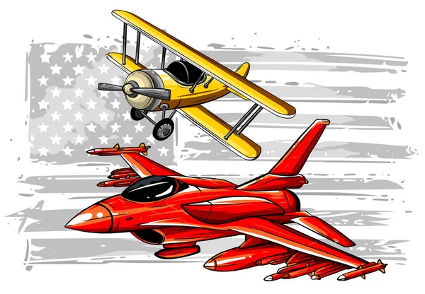 Vector Cartoon Fighter Plane. Aeronaves de combate multifunções de asa variável com motor duplo . —  Vetores de Stock