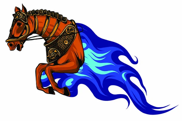 Cheval de feu ou étalon du diable symbole avec la tête d'un cheval en colère avec une crinière flamboyante orange vif et rouge . — Image vectorielle