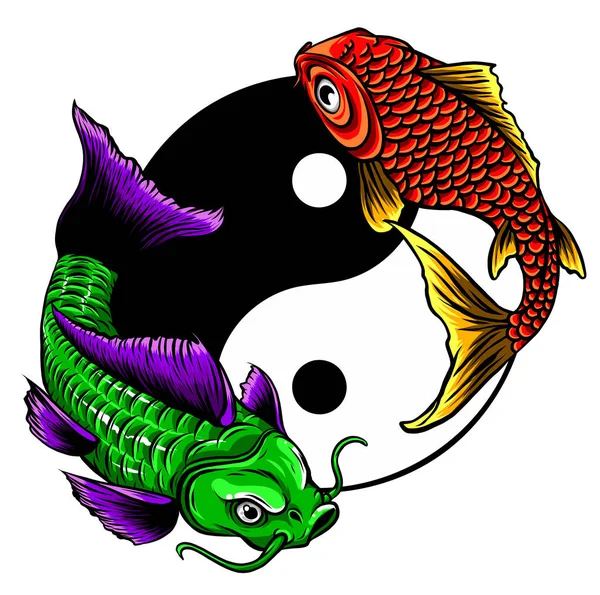 Símbolo Ying Yang con peces koi. Ilustración vectorial — Archivo Imágenes Vectoriales