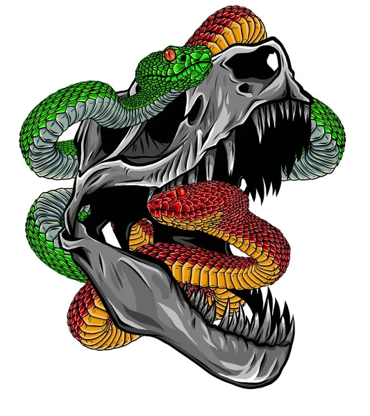 Vector skeleton of Tyrannosaurus rex T-rex with snakes on isolated background . — Stockvektor