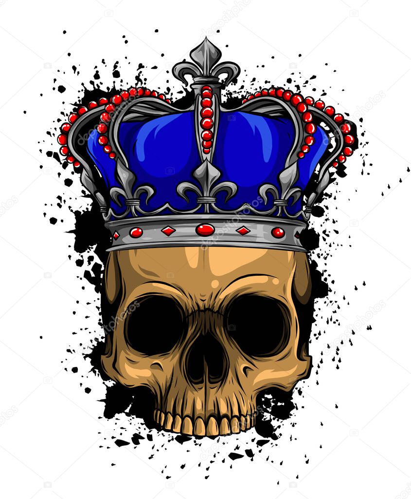 King of death. Portrait of a skull with a crown. Vector rock illustration for your fashion design.