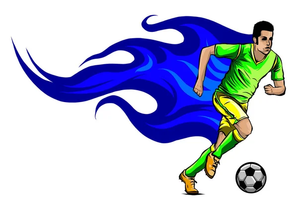 Vector fútbol fútbol jugador silueta con bola aislada — Archivo Imágenes Vectoriales