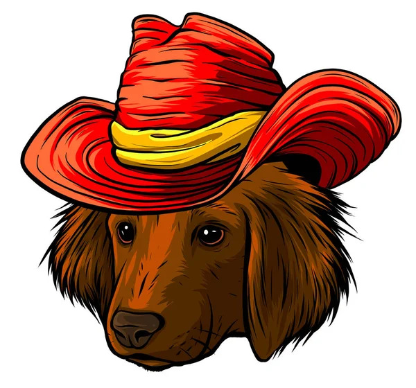Vektor vážné kreslené hipster pes labrador retrívr v šedém hedvábí klobouk — Stockový vektor