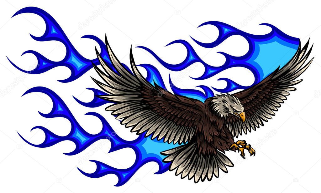 vector illustration of Eagle with Flame blue