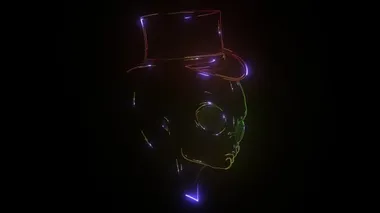 Alien head with glowing eyes on a dark background.