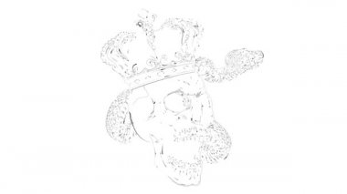 Sürünen yılanlı insan kafatası.