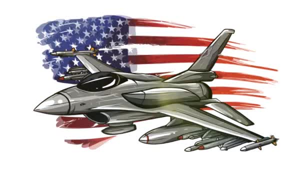 The jet of the United States Air Force with the US flag — Stock Video