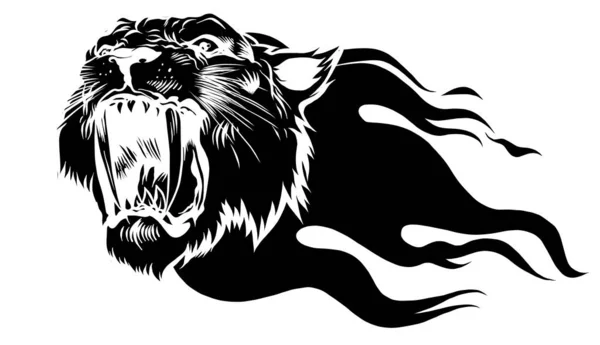 Černá silueta hlavy tygra s ohněm — Stockový vektor