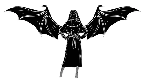 Sexy Nun Silhouette with wing vector illustration — Stock Vector