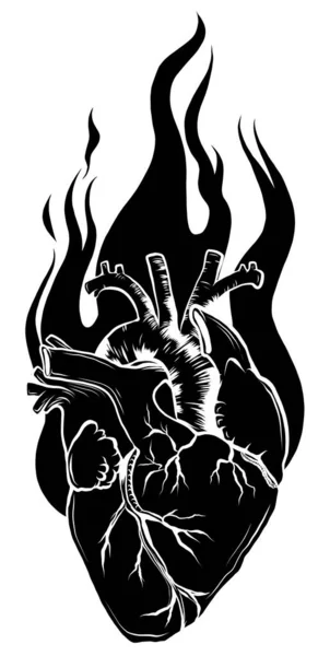 Flaming heart silhouette black icon. Vector illustration — Stock Vector