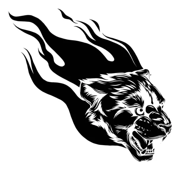 Tête Jaguar avec illustration vectorielle Flame Tattoo — Image vectorielle