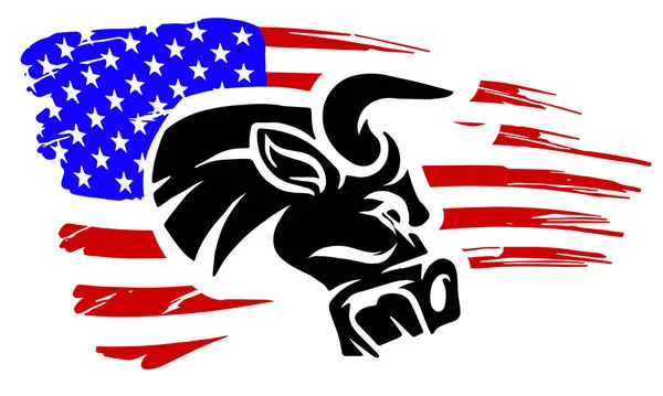 Grunge texture of bull head or cow with usa flag. — 图库矢量图片
