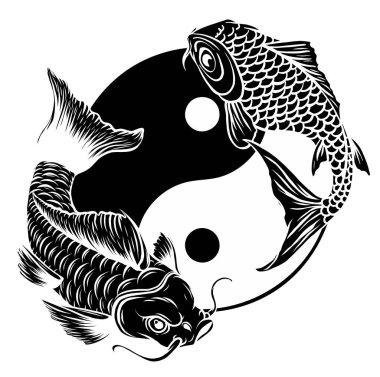 Koi balıklı Ying Yang sembolü. Vektör illüstrasyonu