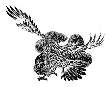 Eagle and viper, eagle vs snake, predator and prey vector