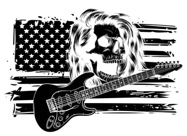 Human skull and electric guitar. Symbol of rock, musical festivals