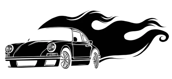 Snelle auto vlammen vector illustratie desgn art — Stockvector