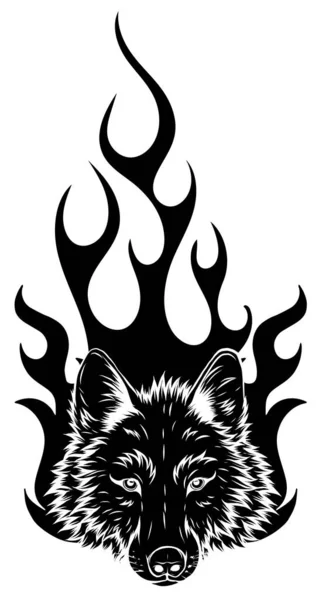 Ilustración del lobo en llamas para el diseño del tatuaje — Vector de stock