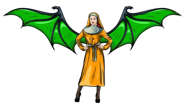 Vector illustration of a sexy nun with wing — Stock Vector