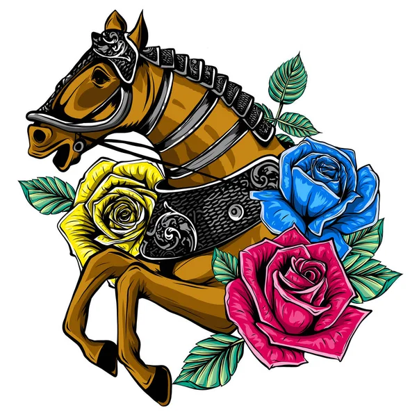 Cabeza de caballo con flores vector ilustración imagen — Archivo Imágenes Vectoriales