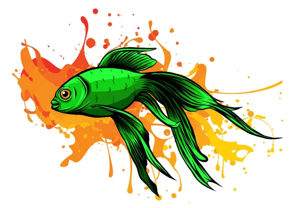 Naranja Goldfish con bobbles de ilustración de vector de aire — Vector de stock