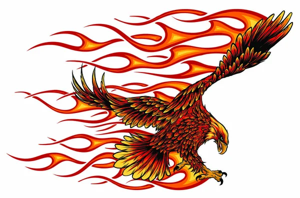 Aguila de retención de motor de motocicleta con vector de llamas — Vector de stock