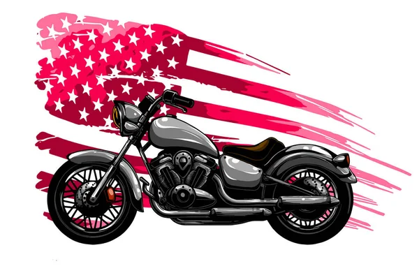 Винтажный мотоцикл с фоном, похожим на американский флаг — стоковый вектор