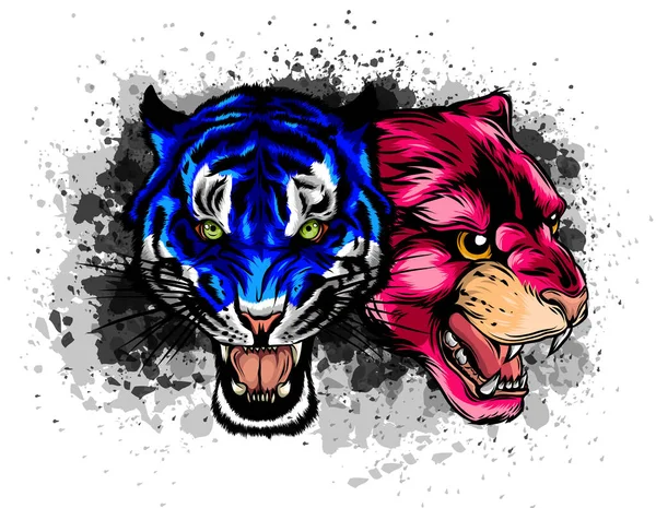 Broderie vector model colorat set cu leu, tigru japonez, leopard . — Vector de stoc