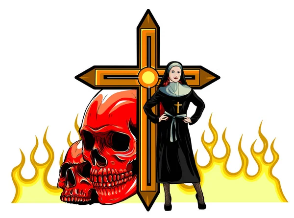 Nun nurse female possessed by the demon — Stockvector