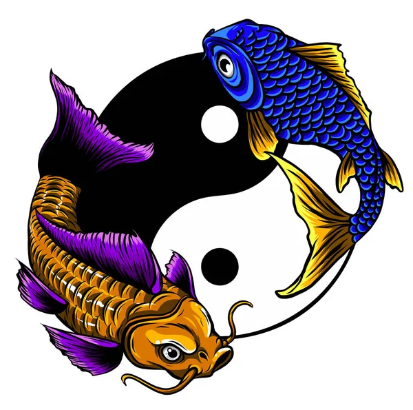 Yin Yang simbolo di armonia ed equilibrio con il pesce koi . — Vettoriale Stock