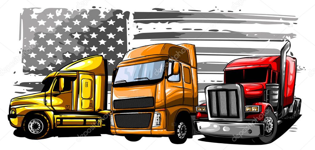 Vector cartoon semi truck illustration design art