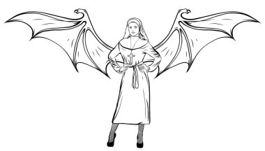 Rahibe çizgisi simgesi, din ve dua, kardeş işareti, vektör grafikleri