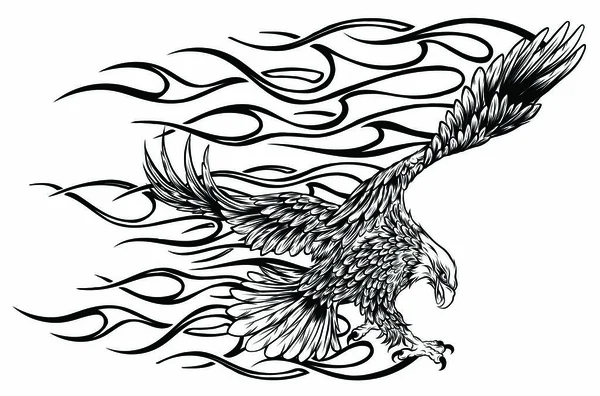 Eagle Fire Head Chama Logo Vetor Template Design — Vetor de Stock